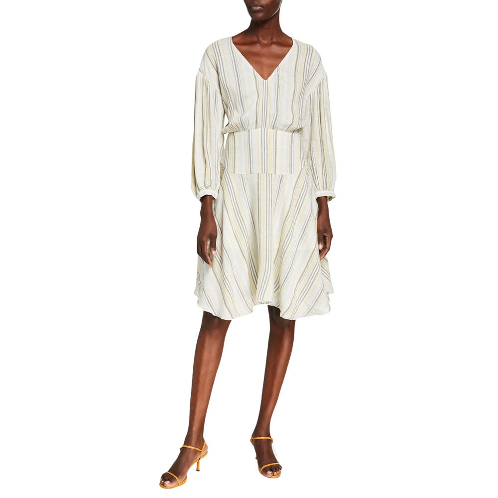 NWT Anthony Thomas Melillo ATM Linen Blend Striped Lined Puff Sleeve Dress 2